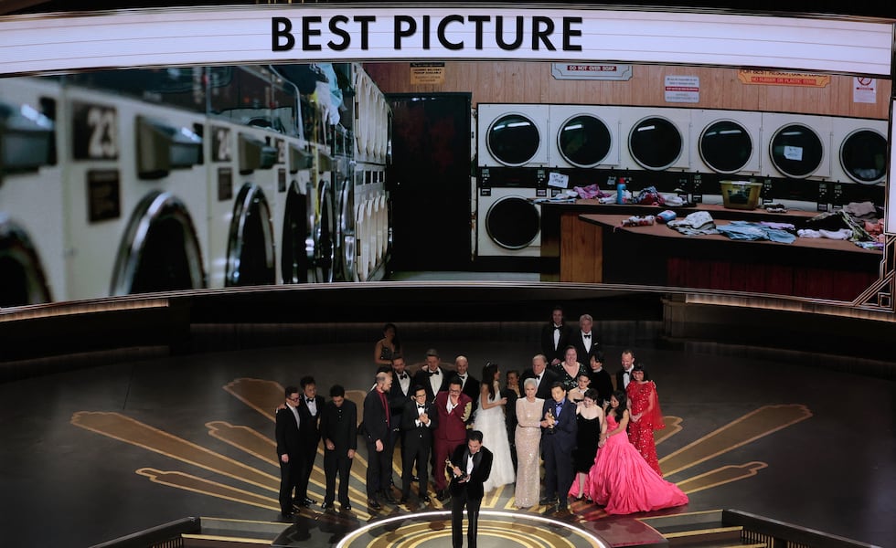 Daniel Kwan, Daniel Scheinert and Jonathan Wang win the Oscar for Best Picture for "Everything Everywhere All at Once" during the Oscars show at the 95th Academy Awards in Hollywood, Los Angeles, California, U.S., March 12, 2023. REUTERS/Carlos Barria