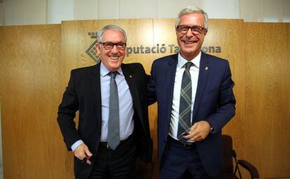 Josep Poblet (esquerra) i Josep Fèlix Ballesteros, després d'anunciar l'acord.
