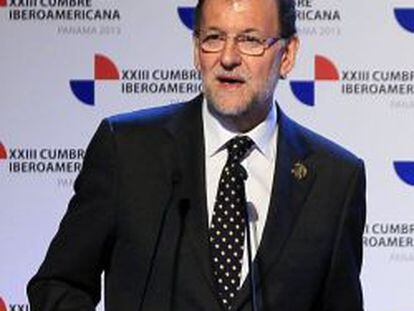 El presidente del gobierno, Mariano Rajoy, se dirige a los asistentes al acto de inauguraci&oacute;n de la XXIII Cumbre Iberoamericana de Panam&aacute;.