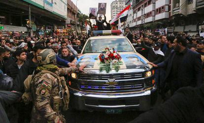 Funeral del general iraní Qasem Soleimani, jefe de la fuerza de élite Quds, este sábado en Bagdad.