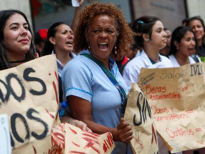Protesta de trabajadores del Instituto Venezolano de Investigaciones Científicas durante este jueves