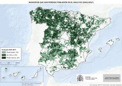 Intensidad de la pérdida de población en los municipios españoles en lo que va de siglo.