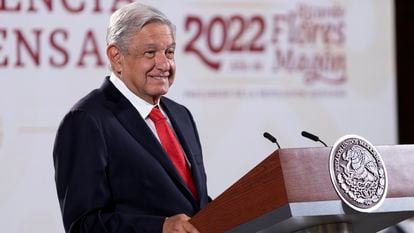 El presidente mexicano, Andrés Manuel López Obrador, durante una rueda de prensa hoy en Palacio Nacional.