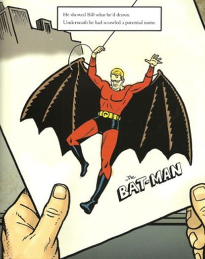 El batman original imaginado por Bob Kane que luego corregiría Bill Finger según lo muestra el cómic: 'Bill, the boy wonder'.