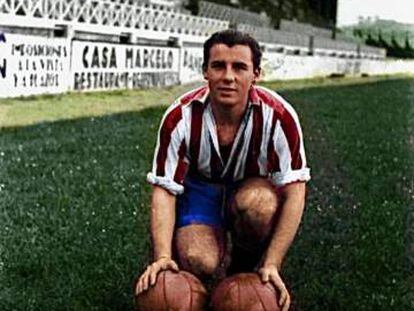 Andrés Jaso con la camiseta del Sporting en una foto coloreada por uno de sus sobrinos nietos y cedida por la familia.