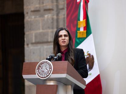 Ana Guevara, responsable de la Conade, en Palacio Nacional, este jueves.