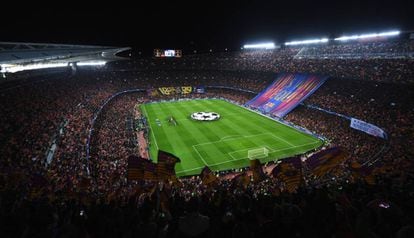 El Camp Nou este miércoles antes del Barcelona-PSG.