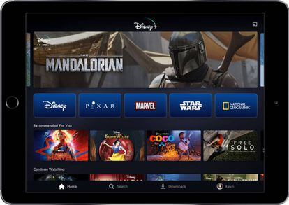 La plataforma de Disney + vista en una tableta.