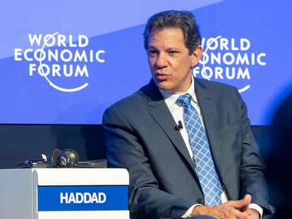 El Ministro de Finanzas de Brasil, Fernando Haddad, habla en la sesión 'Brasil: Una nueva hoja de ruta', en la reunión anual del Foro Económico Mundial, en Davos (Suiza).