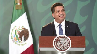 Francisco García Cabeza de Vaca, gobernador de Tamaulipas, durante una conferencia de prensa matutina en Palacio Nacional (Ciudad de México), en agosto de 2020.