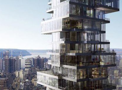 Recreación virtual del edificio de viviendas que construyen en el barrio neoyorquino de Tribeca los arquitectos suizos Jacques Herzog y Pierre de Meuron.