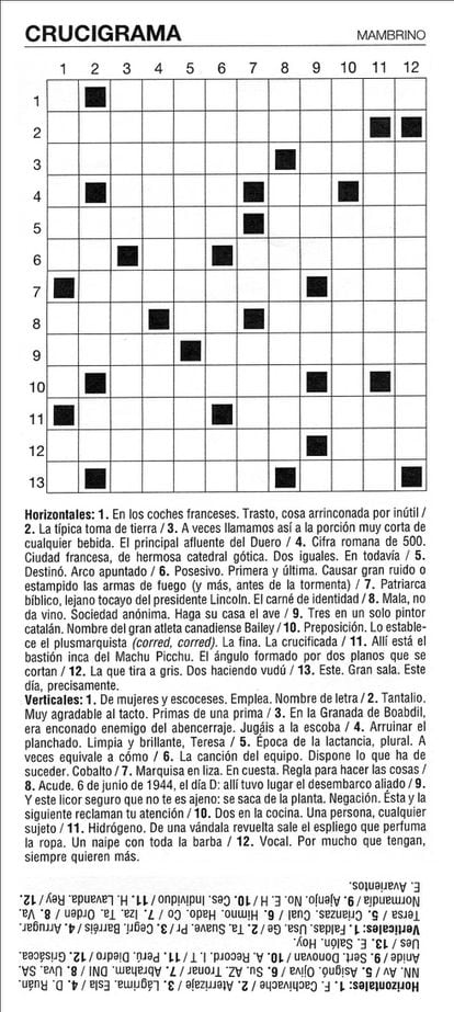 El primer crucigrama de Mambrino para EL PAÍS.