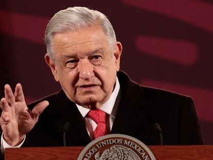 Andrés Manuel López Obrador durante su conferencia matutina de este viernes.