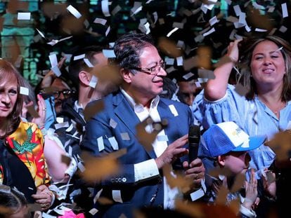 El candidato izquierdista Gustavo Petro durante su discurso tras los resultados electorales el pasado junio.