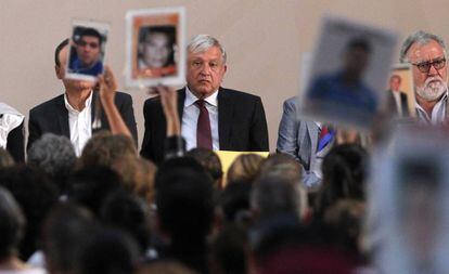 El presidente de México, Andrés Manuel López Obrador durante la presentación de un informe de desaparecidos.