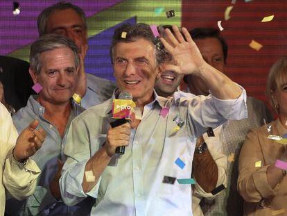 Mauricio Macri, festeja los resultados electorales.