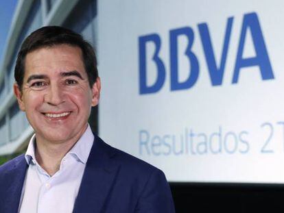 Carlos Torres Vila, Consejero delegado del BBVA durante la presentaci&oacute;n de los resultados 218.