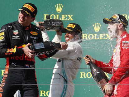 Verstappen, Hamilton y Vettel, en el podio.