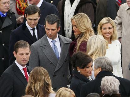 Ivanka Trump arrives with her husband Jared Kushner and brothers Donald Trump Jr.and Eric Trump during inauguration ceremonies
