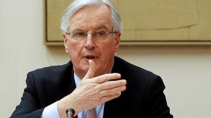 El negociador jefe sobre el Brexit, Michel Barnier, durante su comparecencia este martes ante el Congreso de los Diputados.