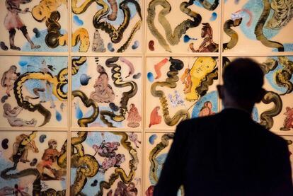 Una de las obras de la exposición de Nalini Malani que se puede ver en la Fundación Miró.