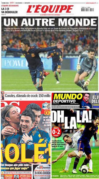 Las portadas de 'L'Equipe', 'AS' y 'Mundo Deportivo'.