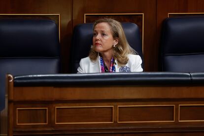 Nadia Calviño, vicepresidenta primera del Gobierno, este jueves en el Congreso.