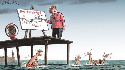 Merkel enseña a nadar a los que están a punto de ahogarse.
