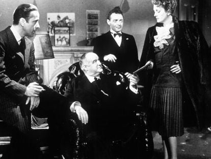 Imagen de &#039;El halc&oacute;n malt&eacute;s&#039;, con Humphrey Bogart, Sydney Greenstreet, Peter Lorre y Mary Astor.