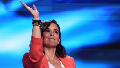 La presidenta de la Comunidad de Madrid, Isabel Díaz Ayuso, durante la campaña del 28-M.