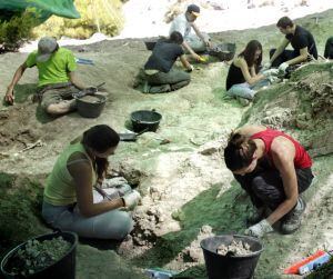 Varios participantes en la excavación de Torrejón de Velasco, la pasada semana.