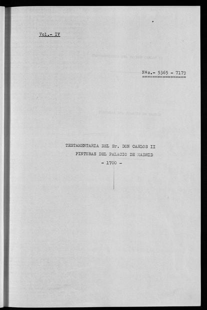 Page of the royal inventory that includes the testamentary of Carlos II and his collection in the Palace of Madrid (1700)