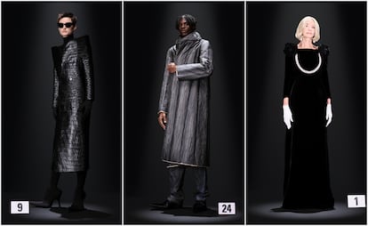 Crocodile jackets that are actually made of embroidered leather or wool coats with a trompe l'oeil that makes them look like leather have been some of the proposals from Balenciaga's 52 collection.