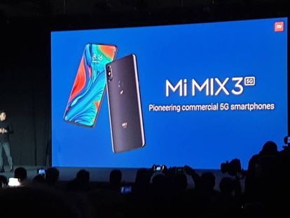 Presentación del Xiaomi mi MIX3 5G, en el MWC19.