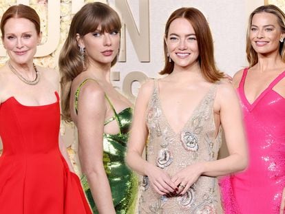 Julianne Moore, Taylor Swift, Emma Stone y Margot Robbie a su llegada a la entrega de premios de los Globos de Oro en Los Ángeles.
