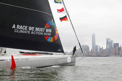 Greta Thumberg llegó a Nueva York en barco para participar en la cumbre del clima por el efecto contaminante del avión. 