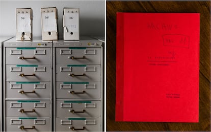 A la izquierda, un mueble del Archivo General de la Administración. A la derecha, guin de la de 'La demolición' (1972), firmado por Luis García Berlanga y Rafael Azcona, y prohibido por la censura.