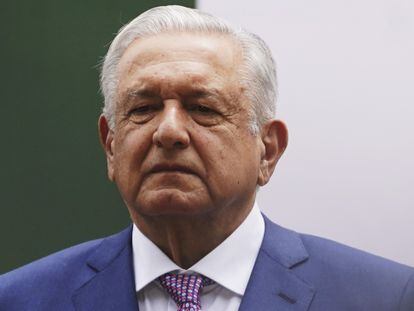 El presidente López Obrador en San Salvador el 6 de mayo de 2022.