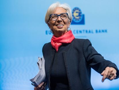 La presidenta del BCE, Christine Lagarde, tras la rueda de prensa del pasado jueves en Fráncfort.