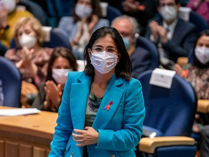 La ministra de Sanidad, Carolina Darias, el miércoles, en un acto por el Día Mundial de Acción contra el VIH en Madrid.
