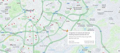 Tráfico en Madrid en la tarde del jueves 10 de agosto según Here Maps.