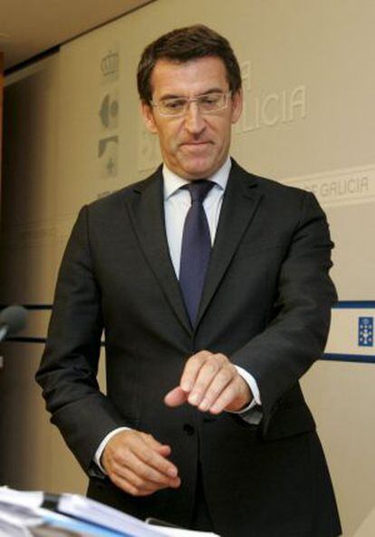 Alberto Núñez Feijóo, esta mañana tras la reunión del Consello.