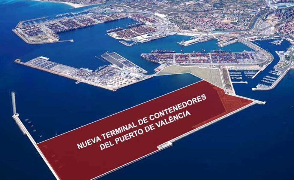 Recreación de la nueva terminal de contenedores que supondrá la ampliación norte del puerto de Valencia.
