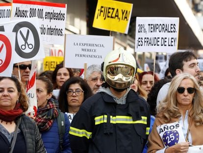 Manifestación de trabajadores interinos del sector público en Madrid, en 2020.
