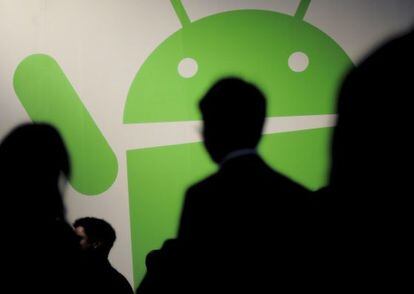 El logo de Android en la feria de Barcelona. 