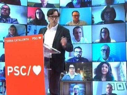 El ministro de Sanidad, Salvador Illa, durante su primer acto de precampaña como candidato socialista a la Presidencia de Cataluña