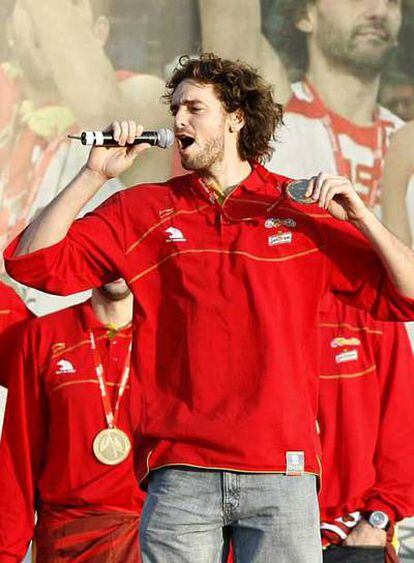 Gasol, en la celebración del triunfo europeo de España.