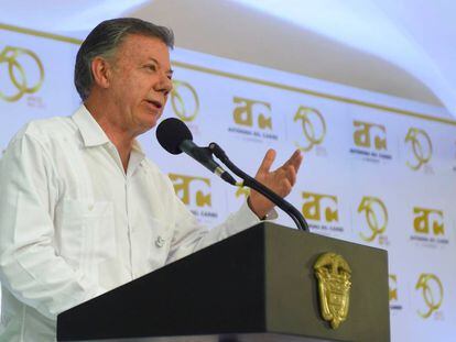 El presidente Juan Manuel Santos durante su discurso en Barranquilla este viernes.