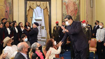 El presidente venezolano Nicolás Maduro en un acto de gobierno, este lunes en Caracas (Venezuela).