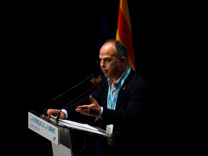 El secretario general de JxCat, Jordi Turull, durante su intervención en la reunión del consejo nacional del partido, el sábado.